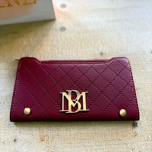 Badgley Mischka Quilted Wallet – Burgundy with Gold BM Logo 8” X 4”